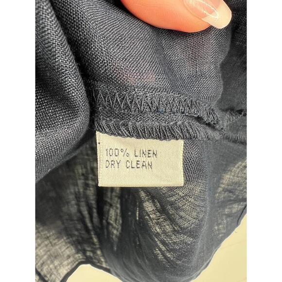 Talbots Ruffle Front Blue Linen Blouse 3/4 Sleeves Contrast Trim Womens Size 8 - Picture 10 of 12